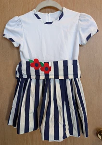 Vtg Jayne Copeland Girls Navy and White Dress Sz 6 Easter Nautical Spring Flower - Picture 1 of 12