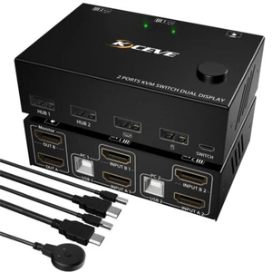 4K USB HDMI KVM Switch Box 2 Ports Umschalter 4K@30hz HDCP 2.2 Maus Tastatur Neu - Bild 1 von 14