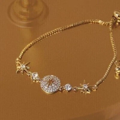 3.0Ct Round Cut Lab Created 14K Yellow Gold Plated Diamond Women's Bolo Bracelet - Image 1 of 4