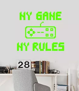 Vinyl Wall Decal Gamer Room Quote Joystick My Game My Rules Stickers (2646ig) - Picture 1 of 3