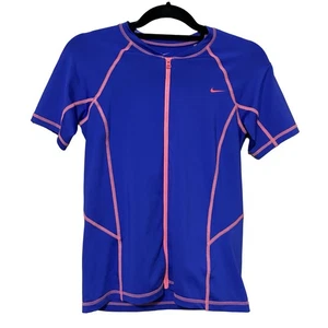 Nike Swim Front Zip Shirt Women’s S Purple Neon Coral Short Sleeve - Picture 1 of 6