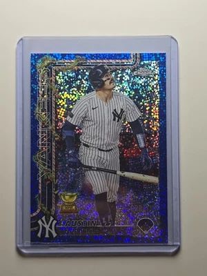 2025 Topps Holiday Chrome #HC56 Austin Wells Blue Sparkle Refractor /199 Yankees - Image 1 of 3