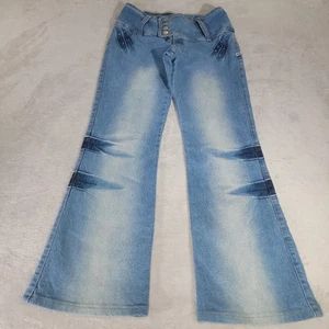 HD The Fashion Brand Jeans JR 7 Blue Embroidered, Rhinestones, Wide Waist, Flare - Picture 1 of 17