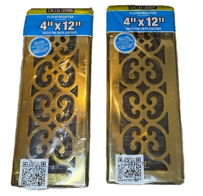 Rejillas decorativas 4" X 12" color latón registro piso cubiertas ventilación - paquete de 2 Foto 1 de 2