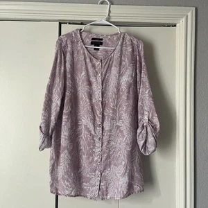 Top túnica Tahari de lino con botones estampado floral manga larga 1X - Imagen 1 de 4