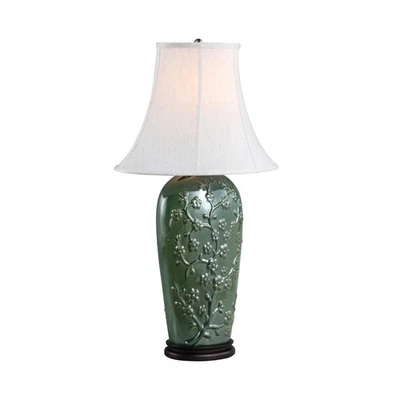 40013 33 1/2" High Traditional Ceramic Table Lamp Green with Dark Brown Wood ... - Image 1 of 4