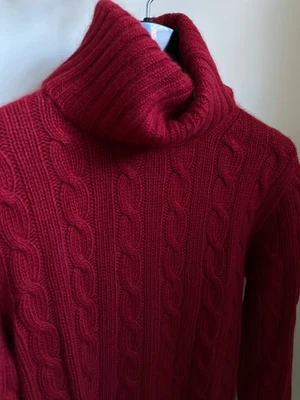 NUEVO Suéter Vintage 2004 J.Crew Cable Cuello Alto Rojo Profundo Mediano Foto 1 de 4
