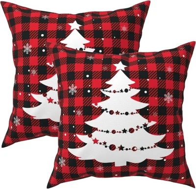 Pacote com 2 capas de travesseiro decorativas xadrez de Natal almofada tartan escocesa - Imagem 1 de 4