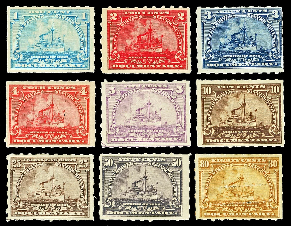 Scott R163p-R172p 1898 1c-80c Battleship Revenues Mostly Mint F-VF OG Cat $200 - Image 1 of 1