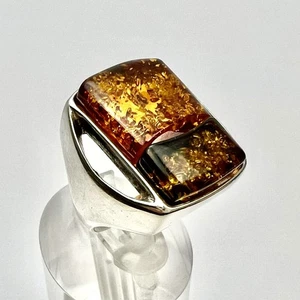 Vintage S&A Sterlingsilber baltischer Bernstein rechteckiger Ring Größe 6,25, 10,26 g - Bild 1 von 15