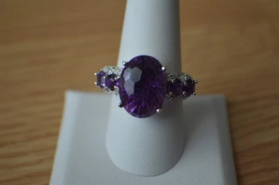 12.40ct Honeycomb Cut Amethyst / Zircon Ring Rhodium over Fine Silver Size 9 - Image 1 of 4