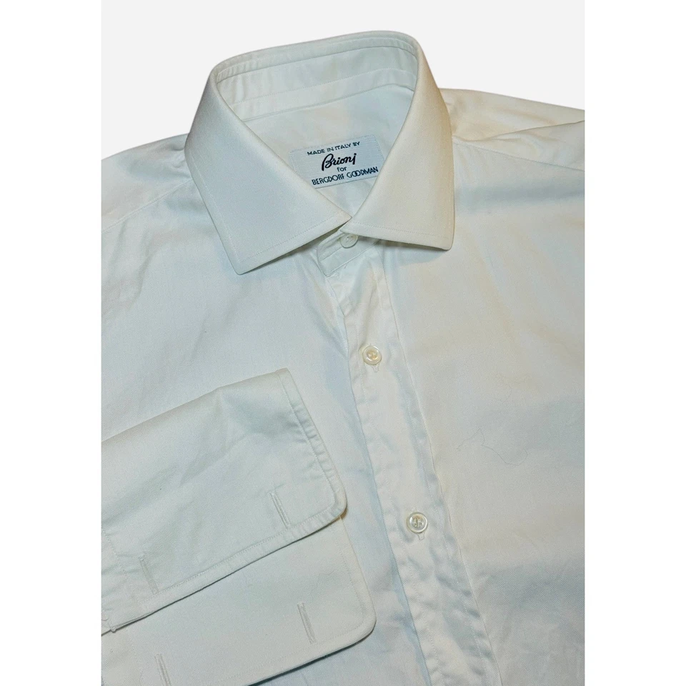 Brioni Bergdorf Goodman Mens 15/38 White Herringbone Dress Shirt Made Italy L/S - Image 1 of 4