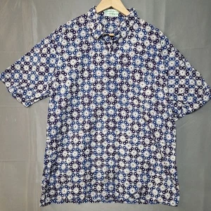 Batik Rara Djonggrang Men's Shirt XL Blue White Floral Short Sleeve Button-Up - Picture 1 of 8