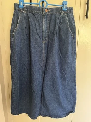Saia midi jeans azul vintage Lands End feminina tamanho 14 plissada com bolsos - Imagem 1 de 4