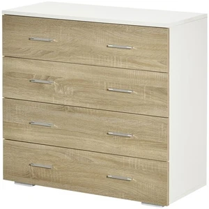 HOMCOM Cassettiera Moderna a 4 Cassetti in Legno 76x35x72 cm Bianco e Rovere - Foto 1 di 10