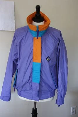 复古 90 年代 Woolrich Woman M Sigmet Gear 尼龙夹克 紫丁香 紫色 ColorBlock 滑雪 — 第 1/4 张图片
