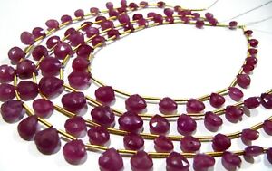 Natural Untreated Ruby heart shape 6 to 10mm Briolette graduated strand 10 inch