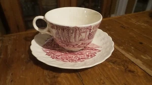 Taylor Smith Taylor RED Pink CASTLE Cup and Saucer - Picture 1 of 3
