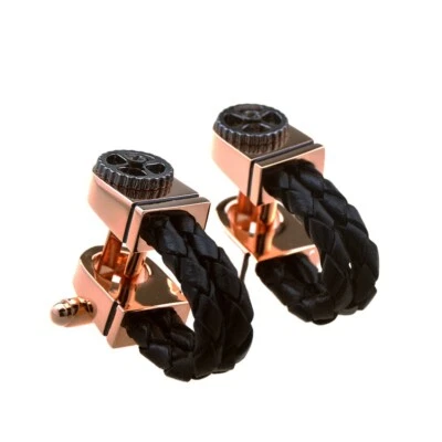 Gemelos de cuerda de cuero dorado rosa para hombres y mujeres camisas de negocios botones Foto 1 de 4