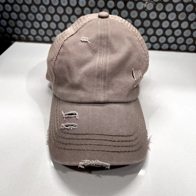 C.C. Distressed Hat Cap Beige Trucker Mesh Back Strap Back Open Back Straps - Image 1 of 4