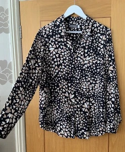MINT VELVET Heart Print Shirt UK 14 Button Up Black/Beige Relaxed Classic Blouse - Picture 1 of 11