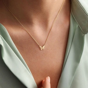Necklace Butterfly Pendant Women Jewelry Gold Gift Fashion 14k Plated Chain - Picture 1 of 4