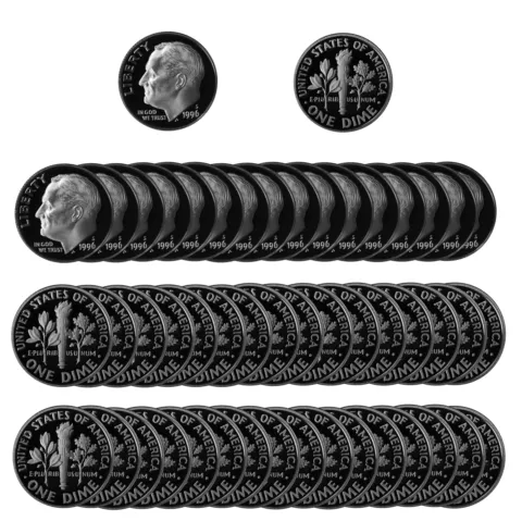 1996 S Roosevelt Dime 10c Gem Deep Cameo Proof CN-Clad Roll 50 US coins Cover