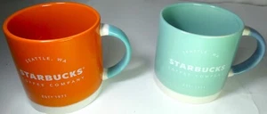 Starbucks 1 Ombre Orange & 1 Green Coffee Mug 12 oz MIT 2016 W sku,New - Picture 1 of 3