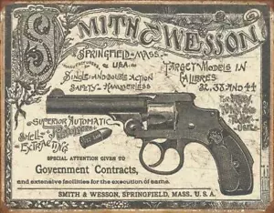 Smith & Wesson - 1892 Contracts Rustico Retrò Vintage Insegna di Latta 16 in x 12,5 in - Foto 1 di 1