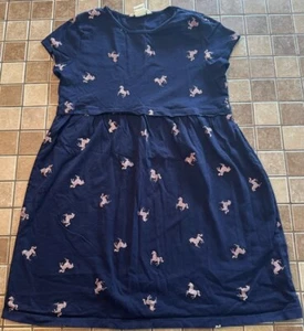 Girls H&M Dress Size 7 Blue with Pink Horses - Picture 1 of 5