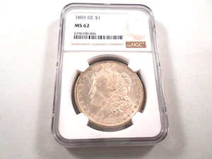 1891-CC Morgan Silver Dollar NGC MS-62,  Better  Date,  WELL DEFINED FEATURES - Picture 1 of 8