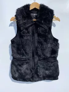 RLZ Rachel Zoe Black Faux Fur Vegan Vest Lined Pockets XS - Picture 1 of 16