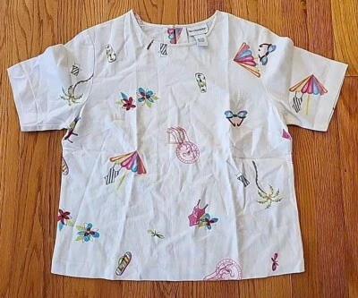 Camisa para mujer Breckenridge de colección talla S mezcla de lino puntada única estampado de playa Foto 1 de 4