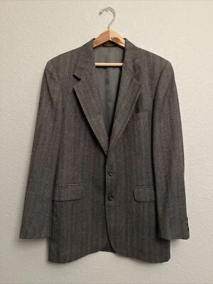 Vintage Gray Herringbone Evan Picone Tweed Blazer Jacket Sport Suit Coat 39 L - Image 1 of 4