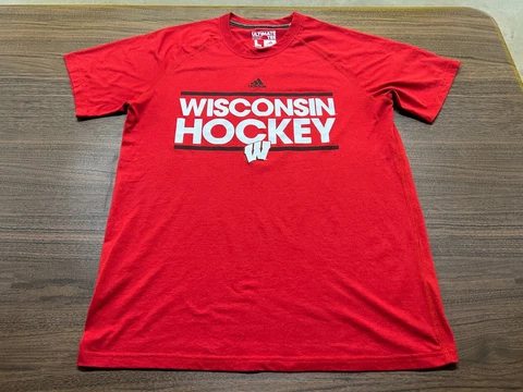 Wisconsin Badgers Hockey Men’s Red T-Shirt - Adidas - Large Cover