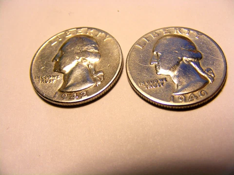 1940 & 1942 P Washington Quarters NICE 90% Silver Coins File# 8414 Cover
