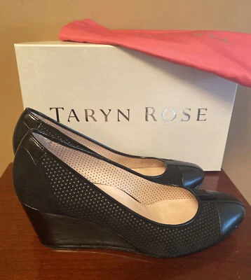 Zapatos de cuña Taryn Rose "Katrin" de gamuza negra de cuero talla 8 Foto 1 de 4