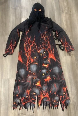 Grim Reaper Halloween Costume For Children Black Robe With Attach Face Covering - Image 1 of 4