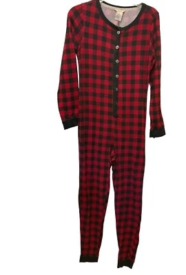 Traje de pijama de una pieza Lucky Brand para mujer talla mediana rojo negro a cuadros mamá Foto 1 de 3