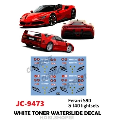 JC-9473 White Toner Waterslide Decal FERRARI S90 & F40 LIGHTSETS 1/64 Hotwheels - Image 1 of 4