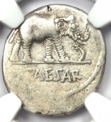 Julius Caesar AR Denarius Silver Elephant Coin 49 BC - Certified NGC Choice VF - Image 1 of 4