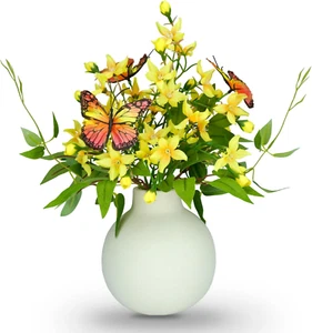 Artificial Freesia Bouquet in Ivory Ceramic Vase, Silk Flower and Butterfly Arra - Picture 1 of 8