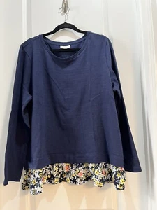 Charter Club Navy Blue Tunic Top Layer Floral Hem Round Neck Long Sleeve XXL - Picture 1 of 6
