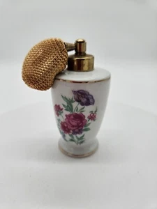 Mid Century Japanese Porcelain Painted Rose Flower Atomizer Pump Perfume Bottle - Picture 1 of 5