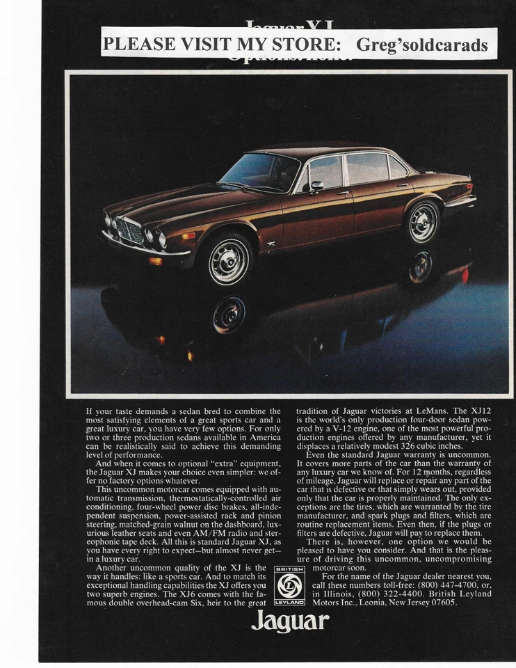 Original 1977 Jaguar XJ 6, XJ12  vintage print ad: "Options.  none." - Image 1 of 1