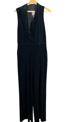 Mono negro de pierna ancha Vince Camuto para mujer talla 8 cuello en V profundo caprichoso gótico oscuro Foto 1 de 4