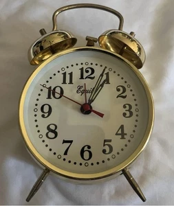 Vintage Wind Up Round Gold Metal Twin Bell Keywind Alarm Clock by Equity Works - Picture 1 of 3
