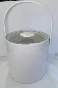 Vintage Georges Briard White Vinyl Ice Bucket With Handle & MCM Lid - Picture 1 of 14