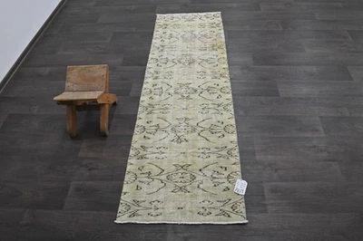 Alfombra de corredor turca vintage 2x6 pies lana anatolia hecha a mano pasillo Oushak BEIGE Foto 1 de 4