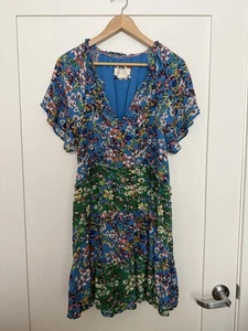Vestido Anthropologie Robin Vestido Solero en Niveles Talla XL Azul Verde Floral Verano Boho - Imagen 1 de 12